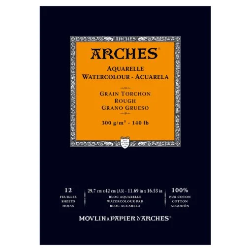 Arches watercolor paper pad A3 300g, rough, fine grain, smooth