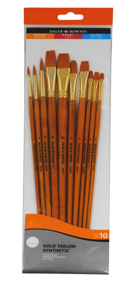 DR Simply Gold Taklon Synthetic Brush Set, 10 pcs, Long Handle