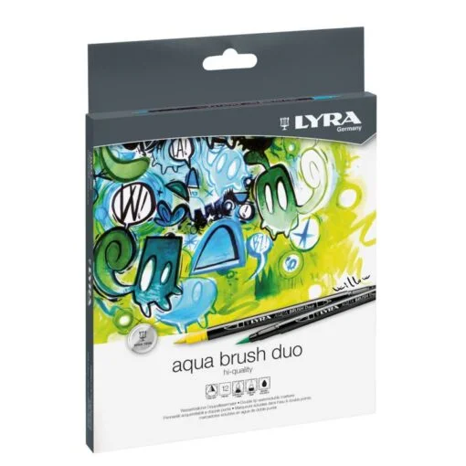Lyra Aqua brush duo 2-päinen akvarellitussi, setti 12 tussia